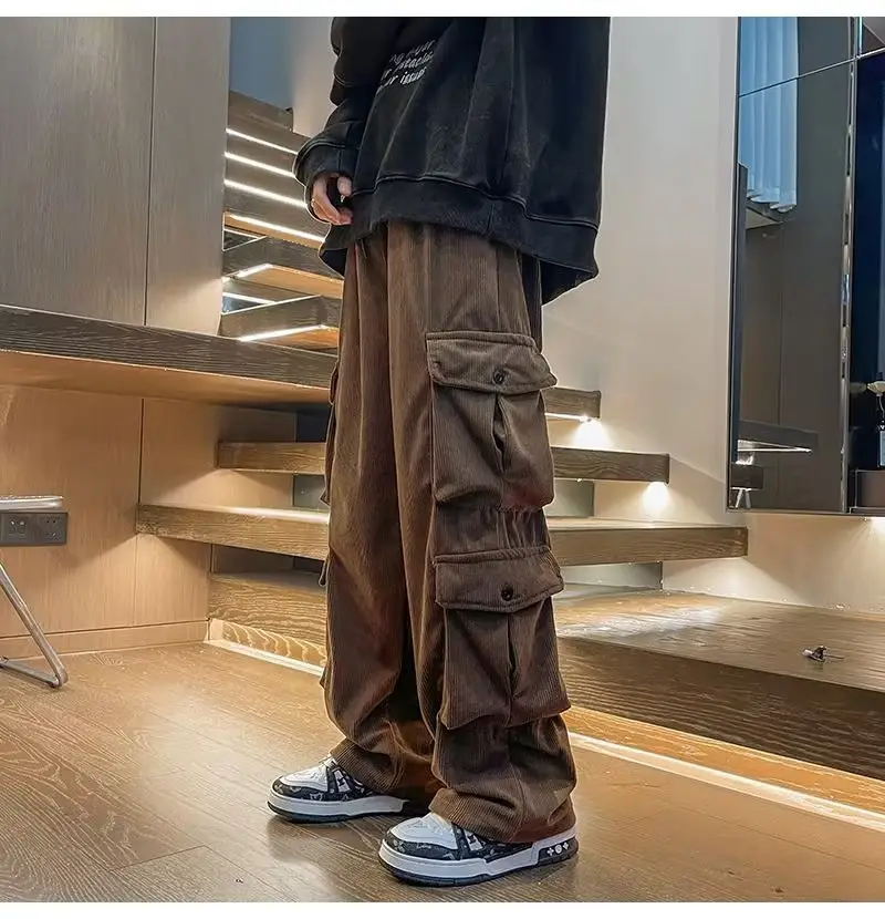 Men's Retro Wide Leg Pants Black Cargo Pants — feature 3