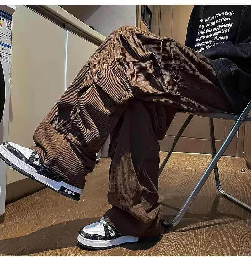 Men's Retro Wide Leg Pants Black Cargo Pants — feature 4
