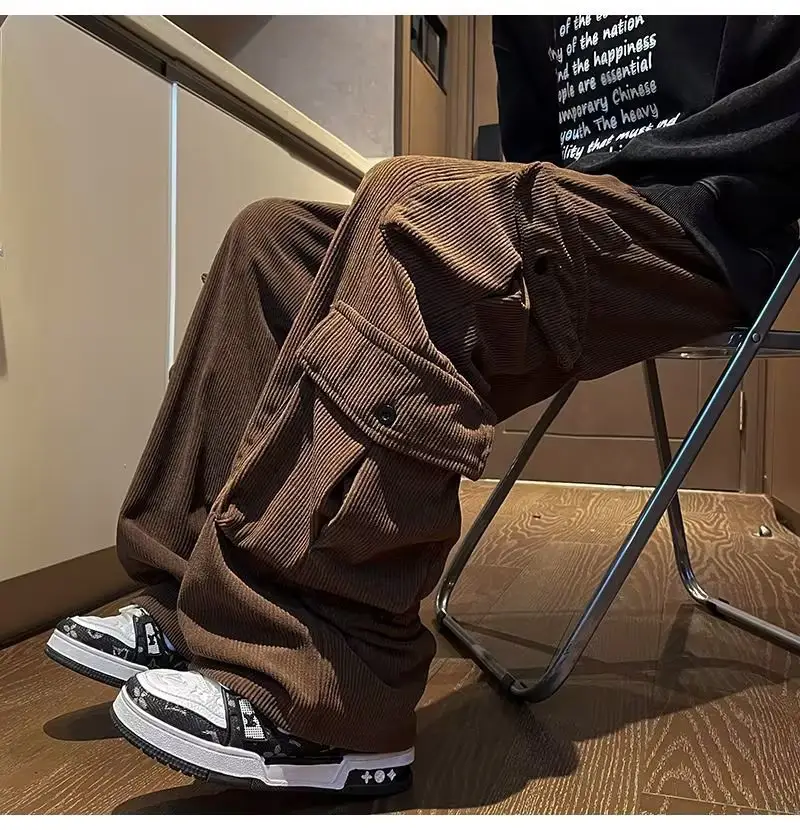 Men's Retro Wide Leg Pants Black Cargo Pants — feature 5