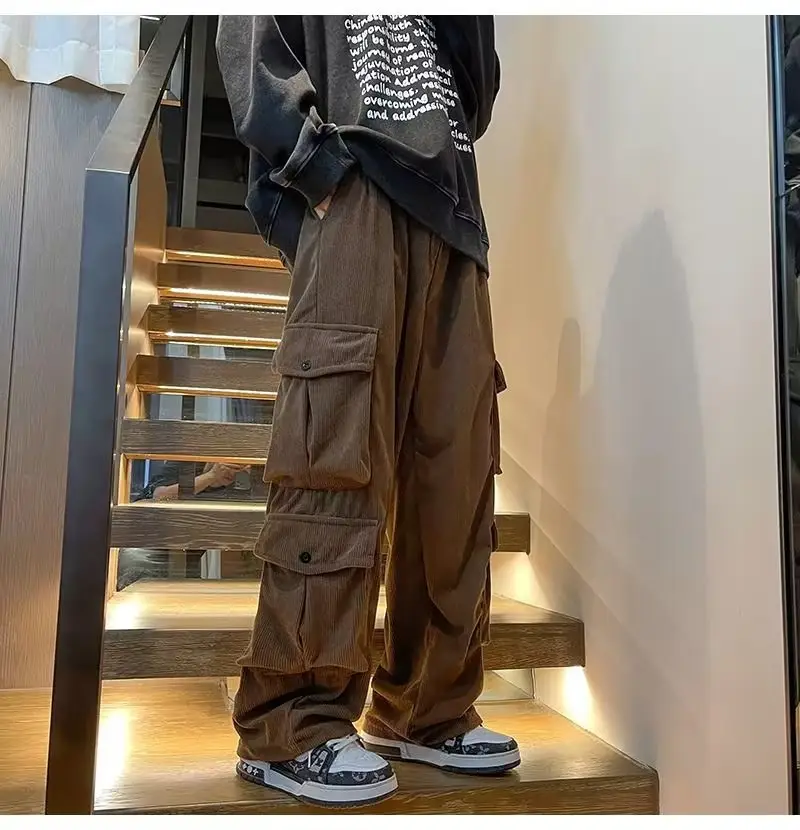 Men's Retro Wide Leg Pants Black Cargo Pants — feature 6