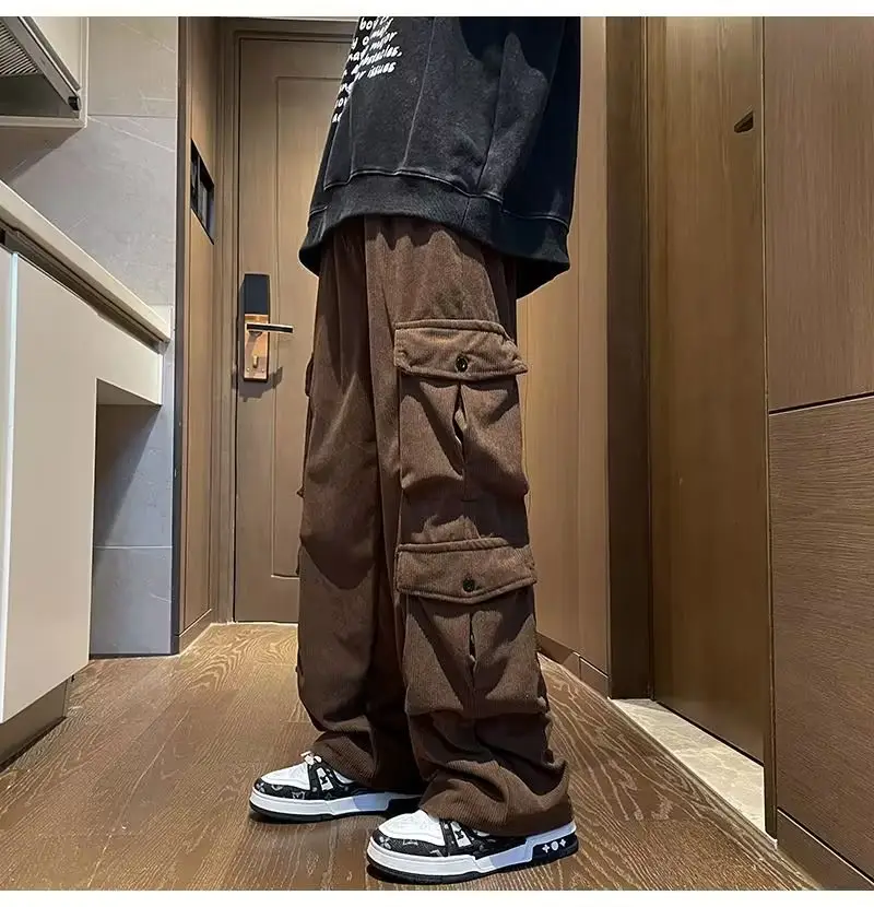 Men's Retro Wide Leg Pants Black Cargo Pants — feature 7