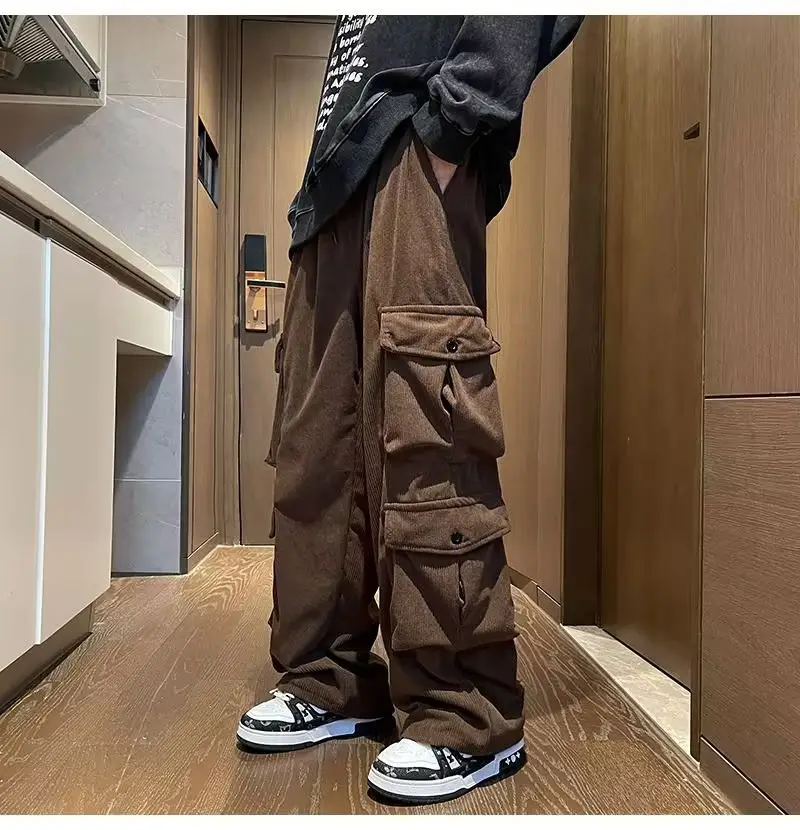 Men's Retro Wide Leg Pants Black Cargo Pants — feature 8