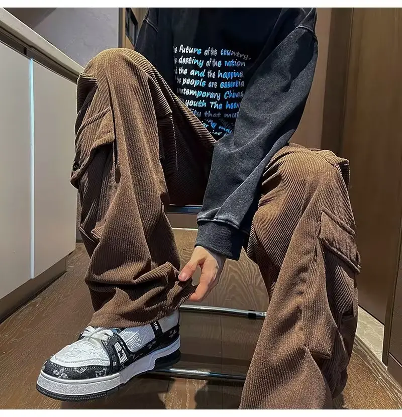 Men's Retro Wide Leg Pants Black Cargo Pants — feature 9