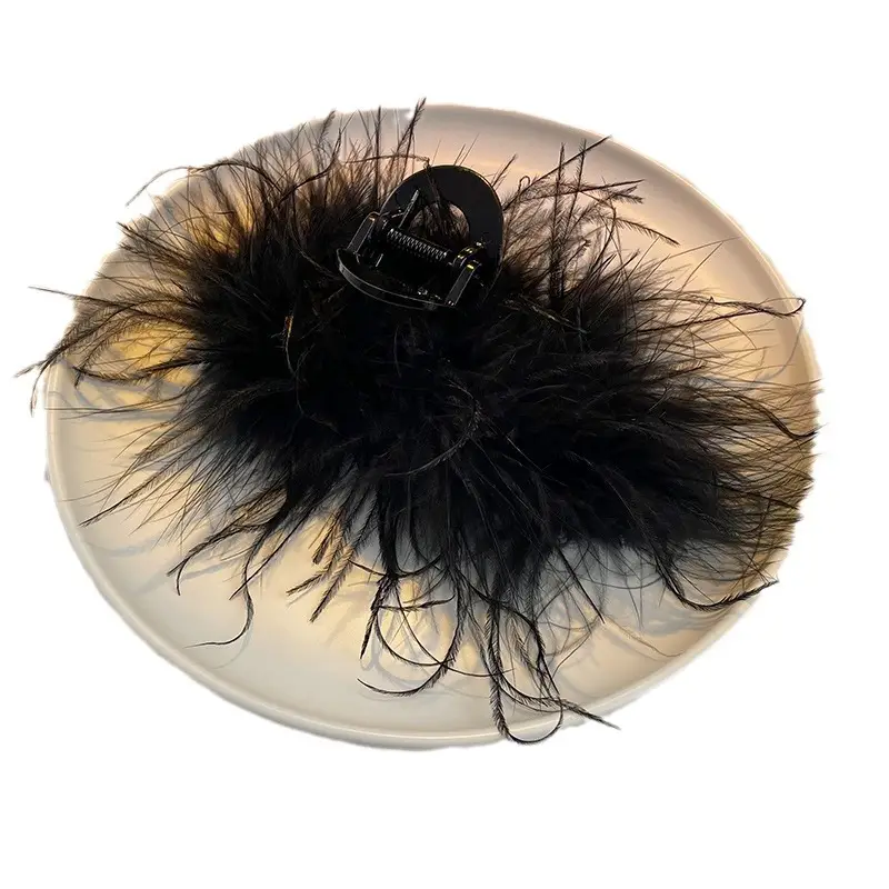 Black Feather Hair Clip Extra Large 13cm Women - Image 7