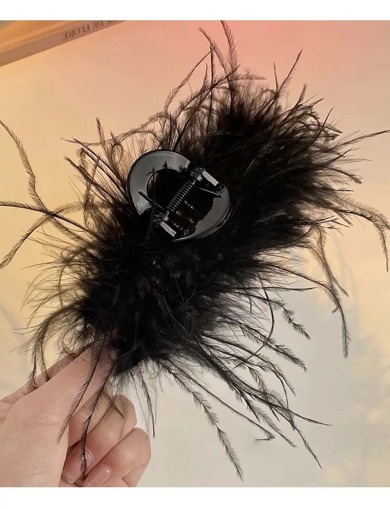 Black Feather Hair Clip Extra Large 13cm Women — feature 10