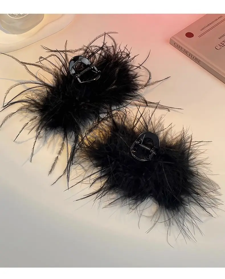 Black Feather Hair Clip Extra Large 13cm Women — feature 2