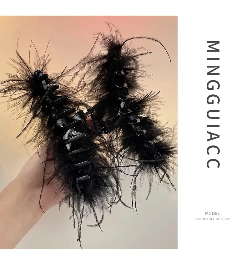 Black Feather Hair Clip Extra Large 13cm Women — feature 5