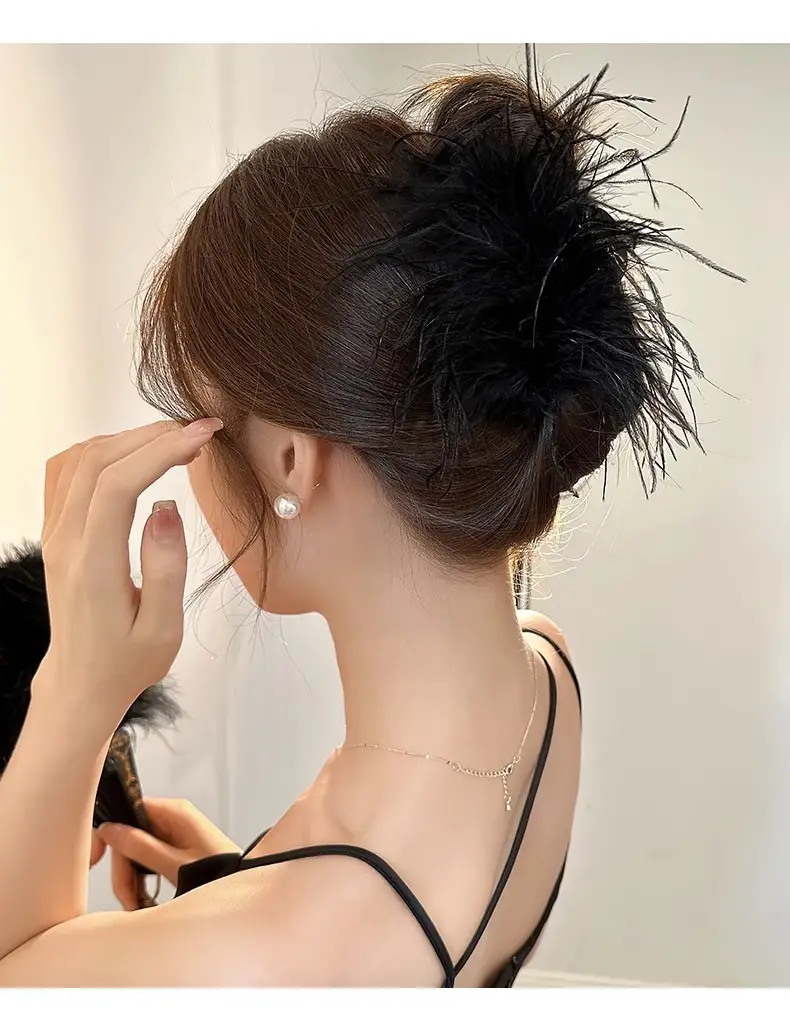 Black Feather Hair Clip Extra Large 13cm Women — feature 8