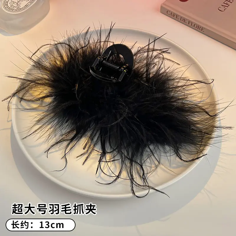 Black Feather Hair Clip Extra Large 13cm Women - Image 2