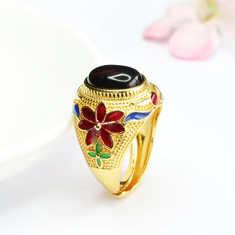 Guan Yu Ethnic Amber Ring Blood Red Floral Design — feature 9