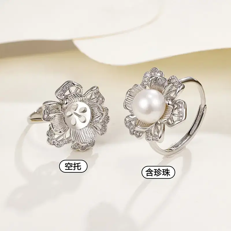 Gold Pearl Flower Ring for Women Open Index - Image 4