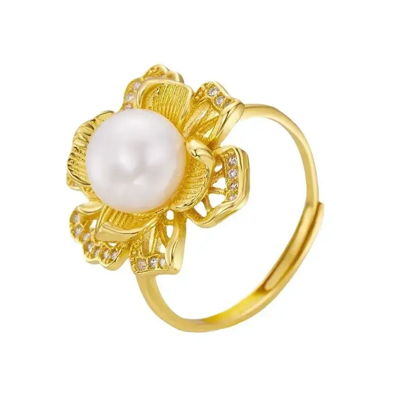 Gold Pearl Flower Ring for Women Open Index - Image 5