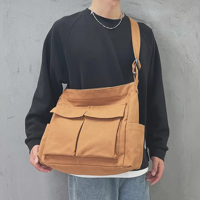 Women's Large Canvas Shoulder Bag with Multiple Pockets - Image 2
