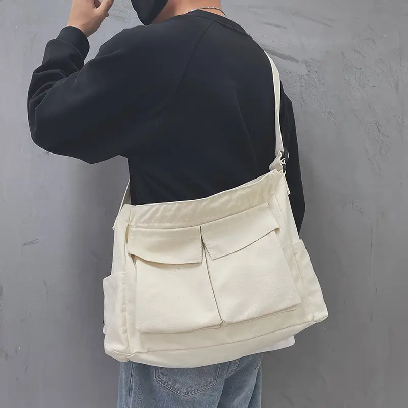 Women's Large Canvas Shoulder Bag with Multiple Pockets - Image 3