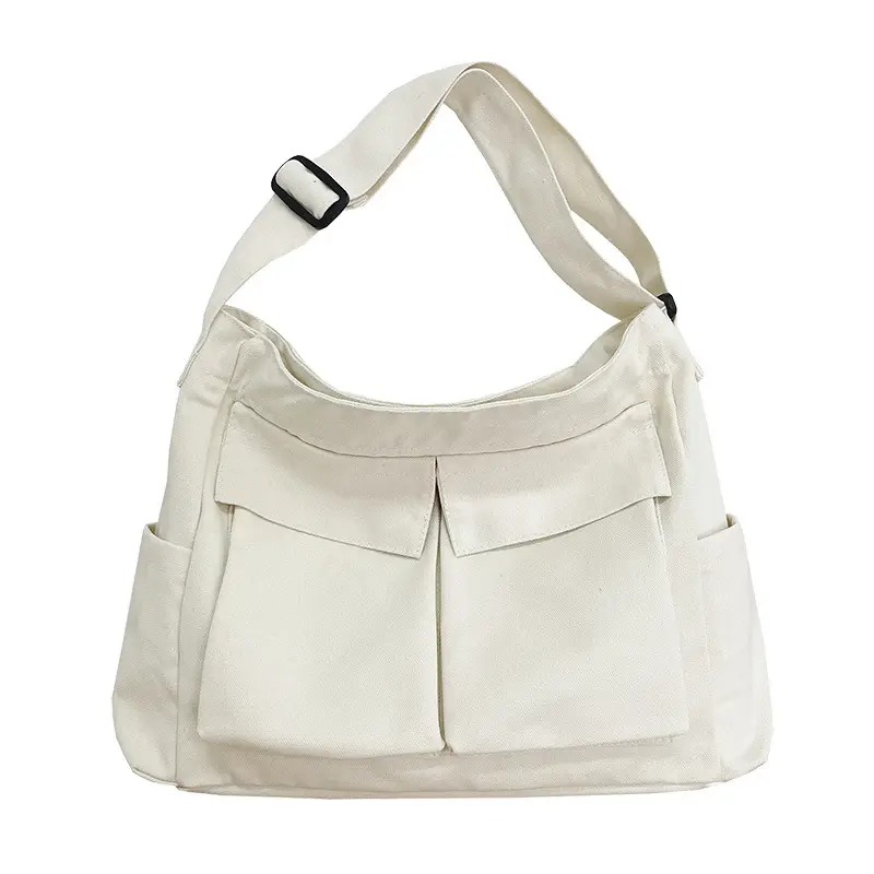 Women's Large Canvas Shoulder Bag with Multiple Pockets - Image 5