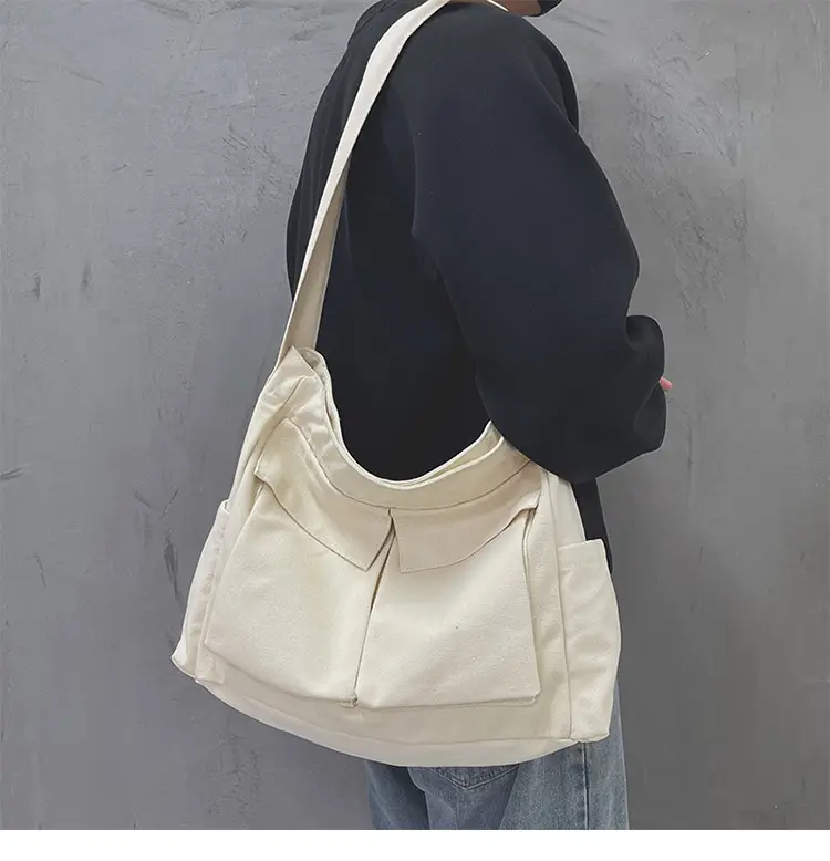 Women's Large Canvas Shoulder Bag with Multiple Pockets — feature 11