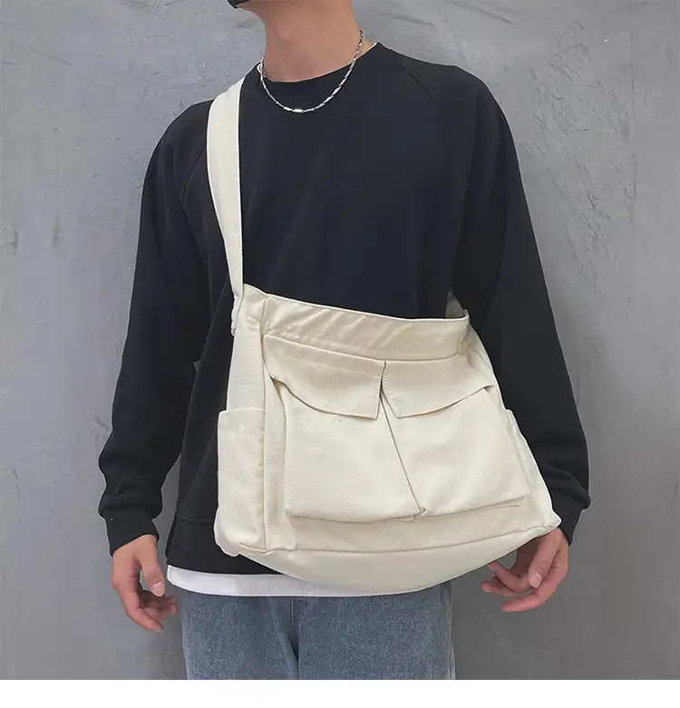 Women's Large Canvas Shoulder Bag with Multiple Pockets — feature 12