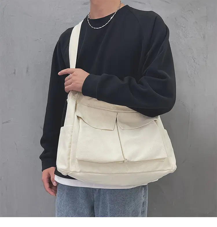 Women's Large Canvas Shoulder Bag with Multiple Pockets — feature 13