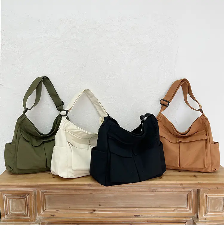 Women's Large Canvas Shoulder Bag with Multiple Pockets — feature 29