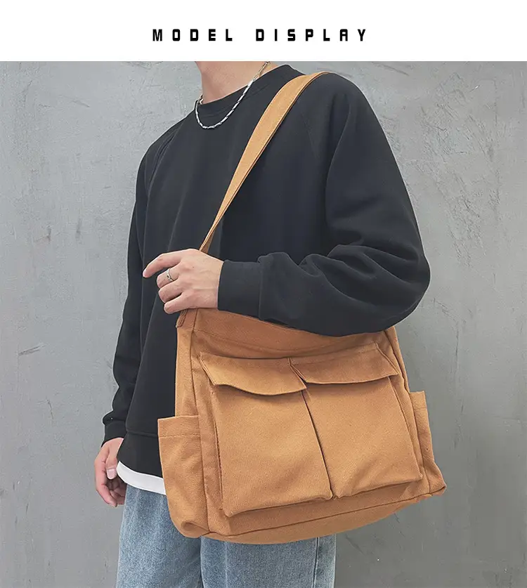 Women's Large Canvas Shoulder Bag with Multiple Pockets — feature 3