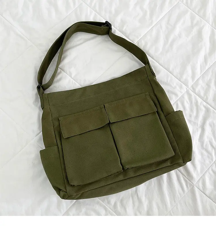 Women's Large Canvas Shoulder Bag with Multiple Pockets — feature 30