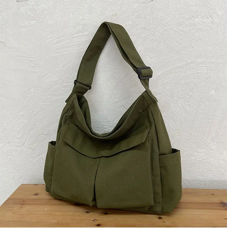 Women's Large Canvas Shoulder Bag with Multiple Pockets — feature 34