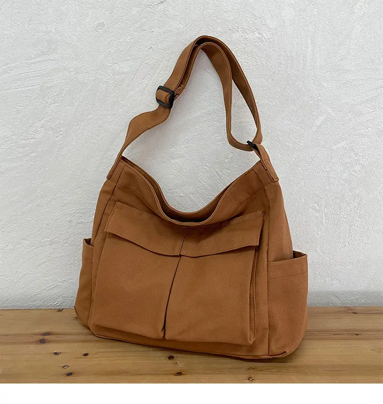Women's Large Canvas Shoulder Bag with Multiple Pockets — feature 35