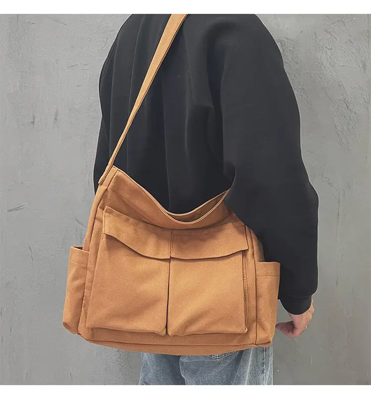 Women's Large Canvas Shoulder Bag with Multiple Pockets — feature 4