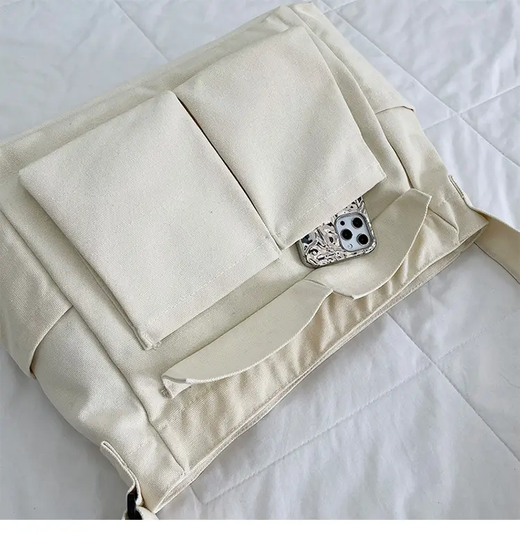 Women's Large Canvas Shoulder Bag with Multiple Pockets — feature 43