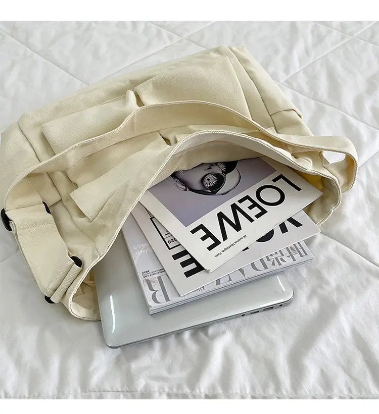 Women's Large Canvas Shoulder Bag with Multiple Pockets — feature 47