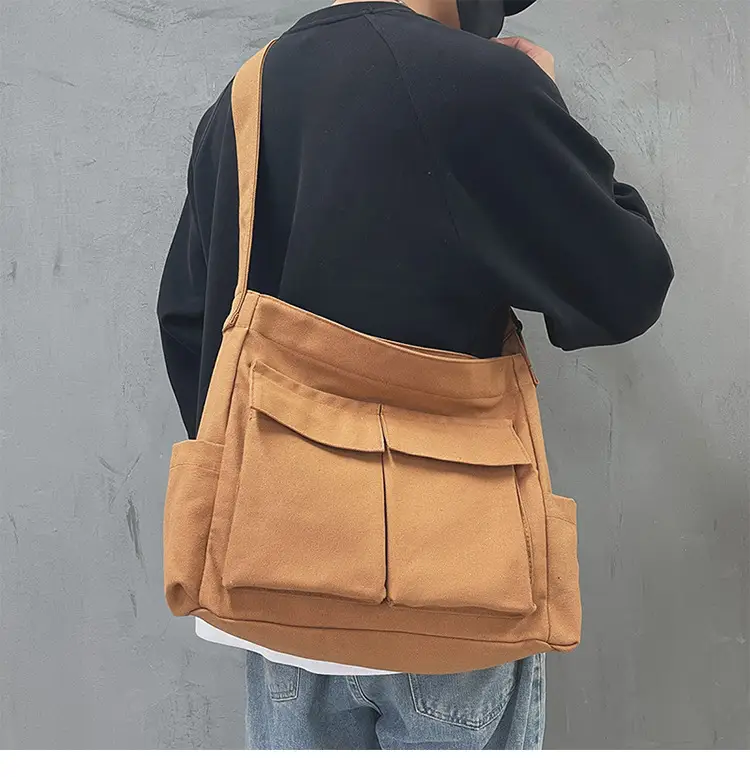 Women's Large Canvas Shoulder Bag with Multiple Pockets — feature 8