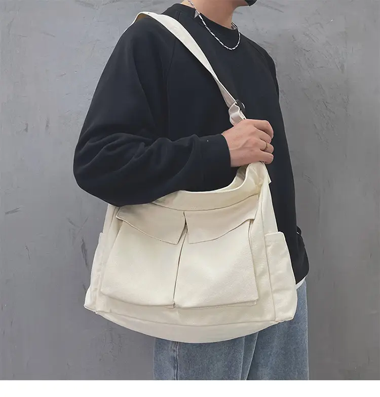 Women's Large Canvas Shoulder Bag with Multiple Pockets — feature 9