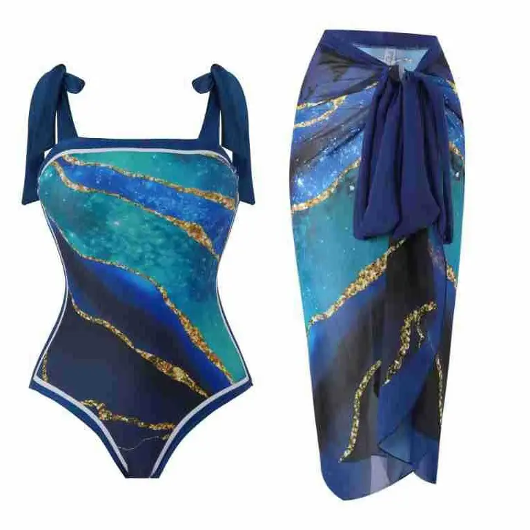 Starry Sky Gradient Maxi Swimwear Set Blue White