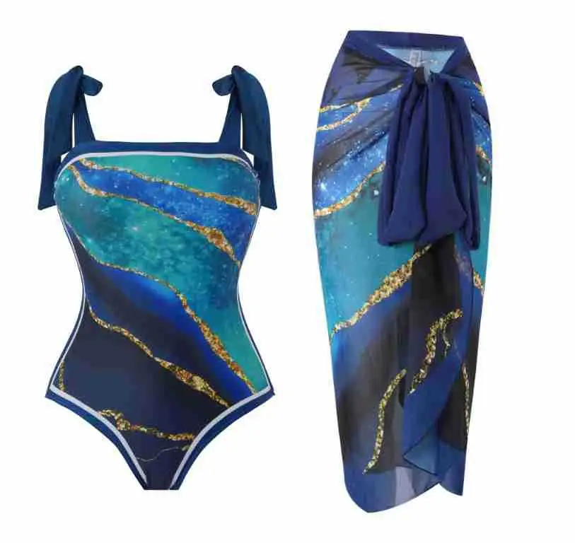 Starry Sky Gradient Maxi Swimwear Set Blue White