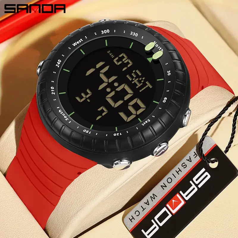Sanda Digital Men's Watch Orange Silicone Waterproof - Image 23