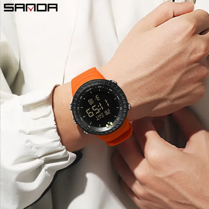 Sanda Digital Men's Watch Orange Silicone Waterproof - Image 24