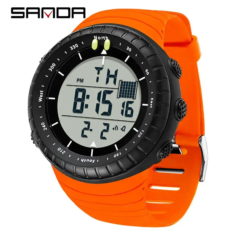 Sanda Digital Men's Watch Orange Silicone Waterproof - Image 12