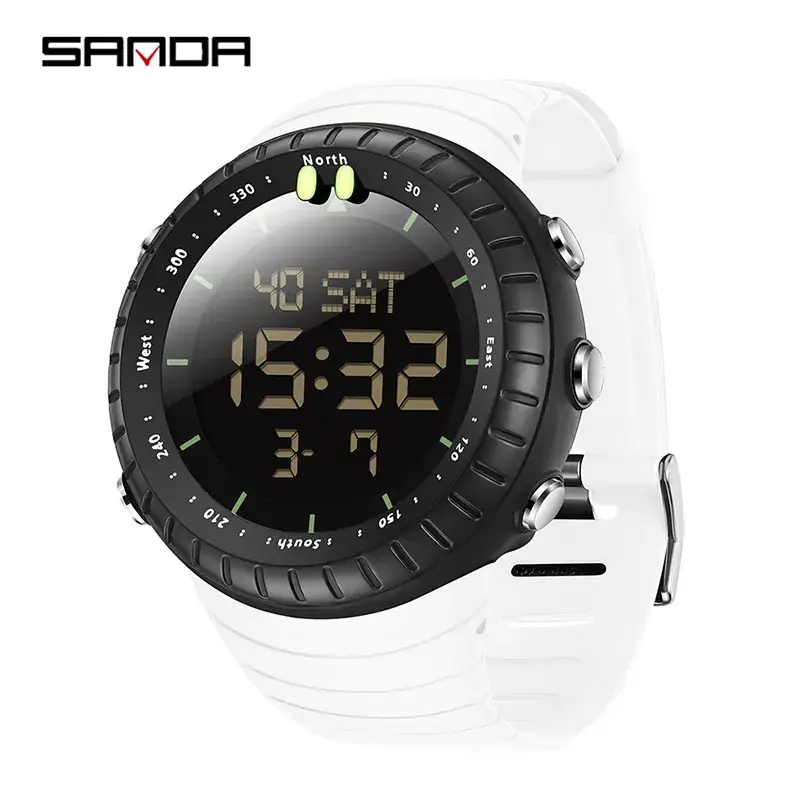 Sanda Digital Men's Watch Orange Silicone Waterproof - Image 2