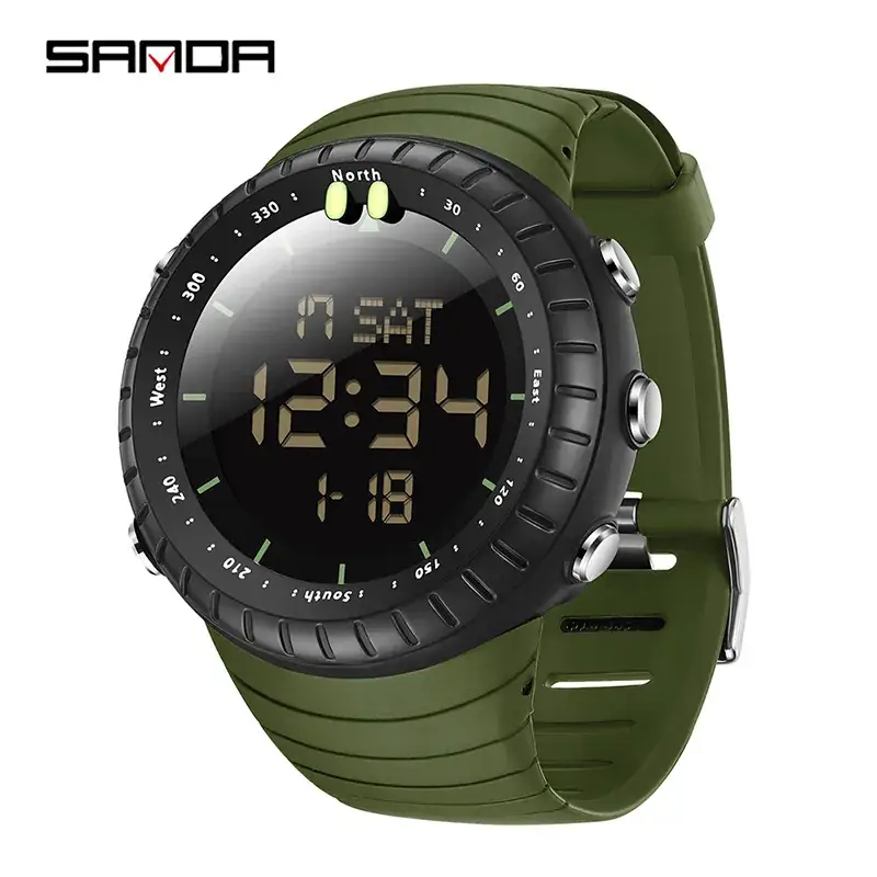 Sanda Digital Men's Watch Orange Silicone Waterproof - Image 3