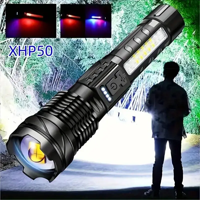 Tactical Rechargeable Flashlight with Laser & Zoom - Image 5