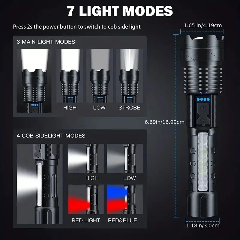 Tactical Rechargeable Flashlight with Laser & Zoom β feature 4