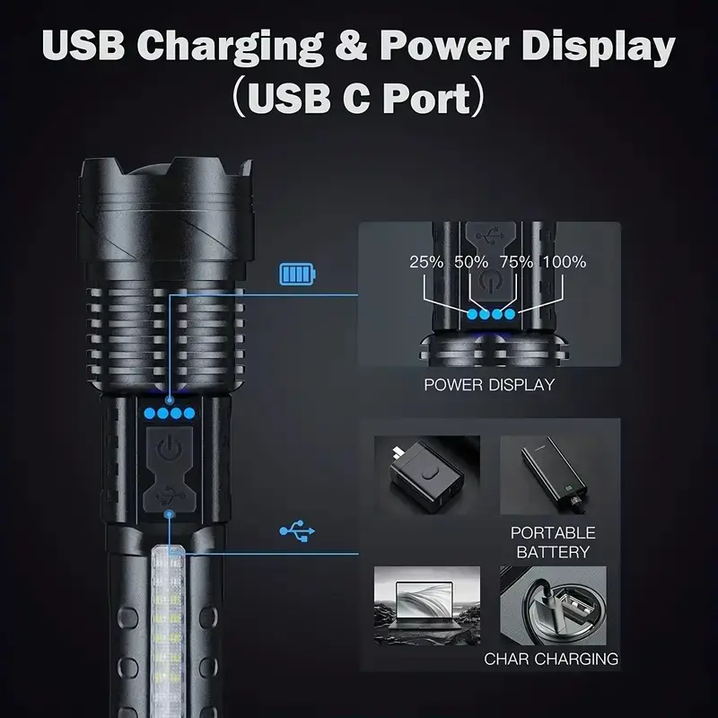 Tactical Rechargeable Flashlight with Laser & Zoom β feature 6