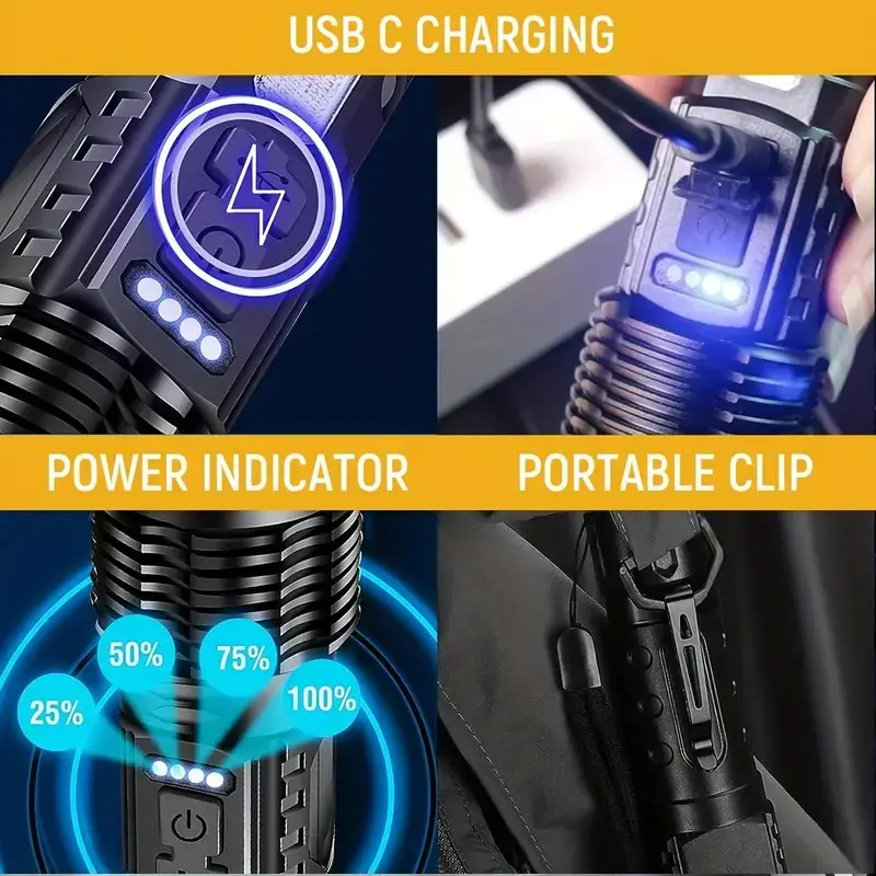 Tactical Rechargeable Flashlight with Laser & Zoom β feature 7