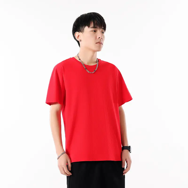 Men Cotton T-Shirt Cream Round Neck Loose Fit - Image 10