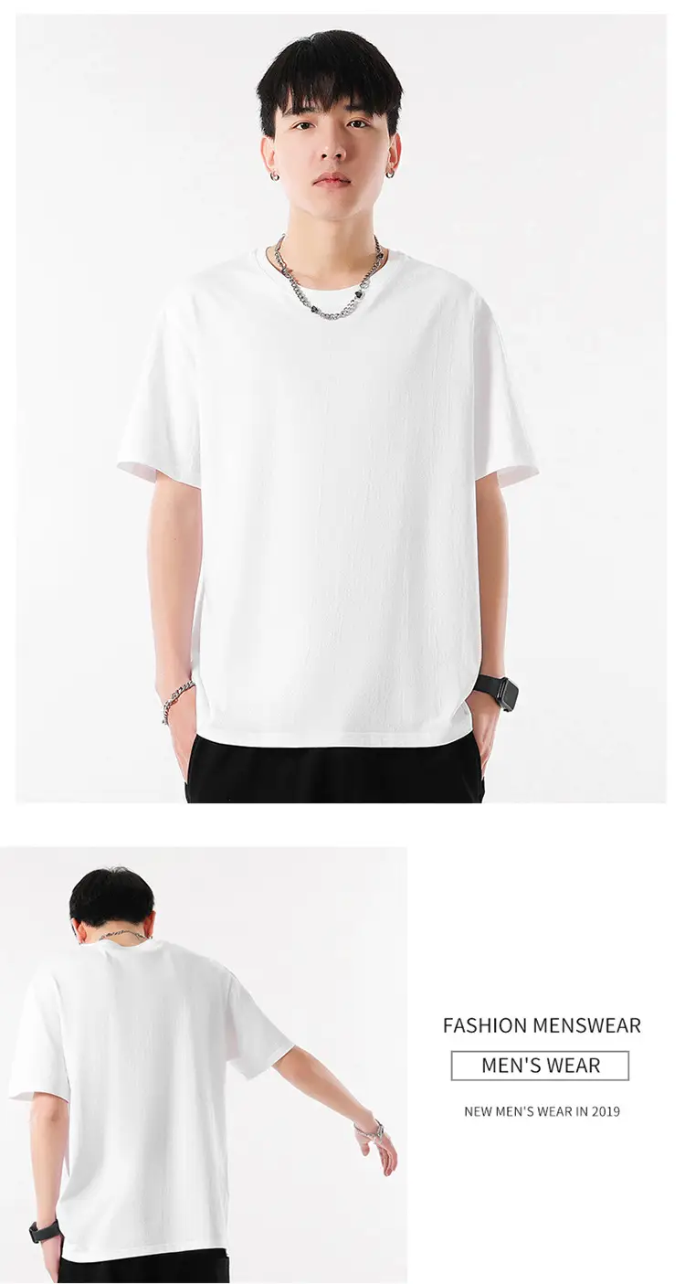 Men Cotton T-Shirt Cream Round Neck Loose Fit — feature 21