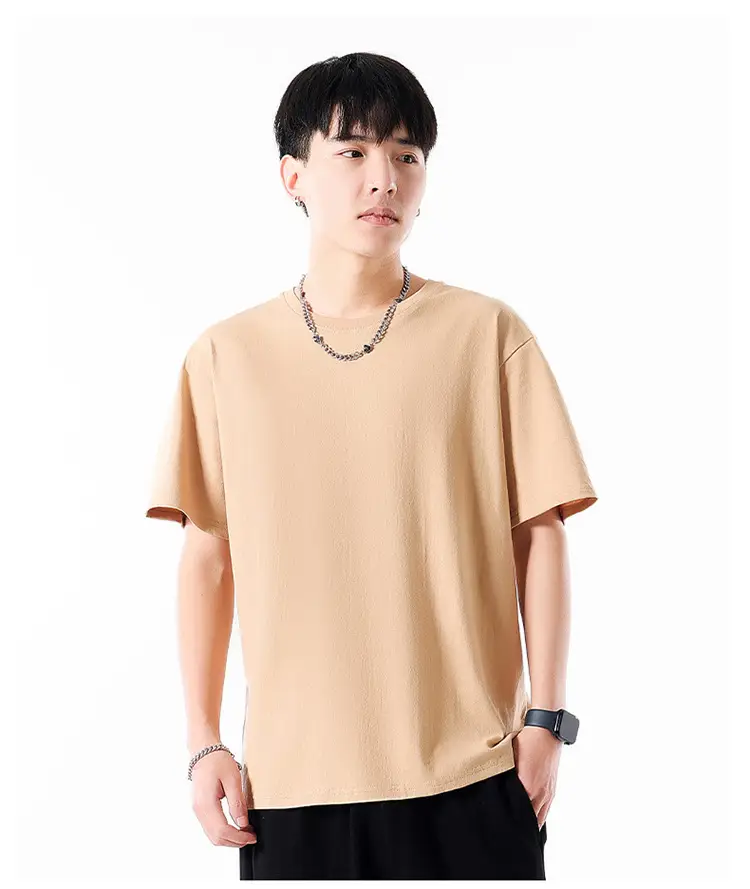 Men Cotton T-Shirt Cream Round Neck Loose Fit — feature 7