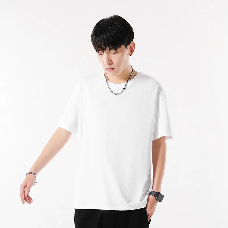 Men Cotton T-Shirt Cream Round Neck Loose Fit - Image 4