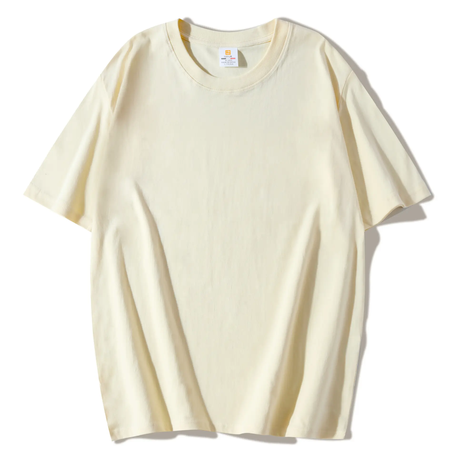Men Cotton T-Shirt Cream Round Neck Loose Fit - Image 7