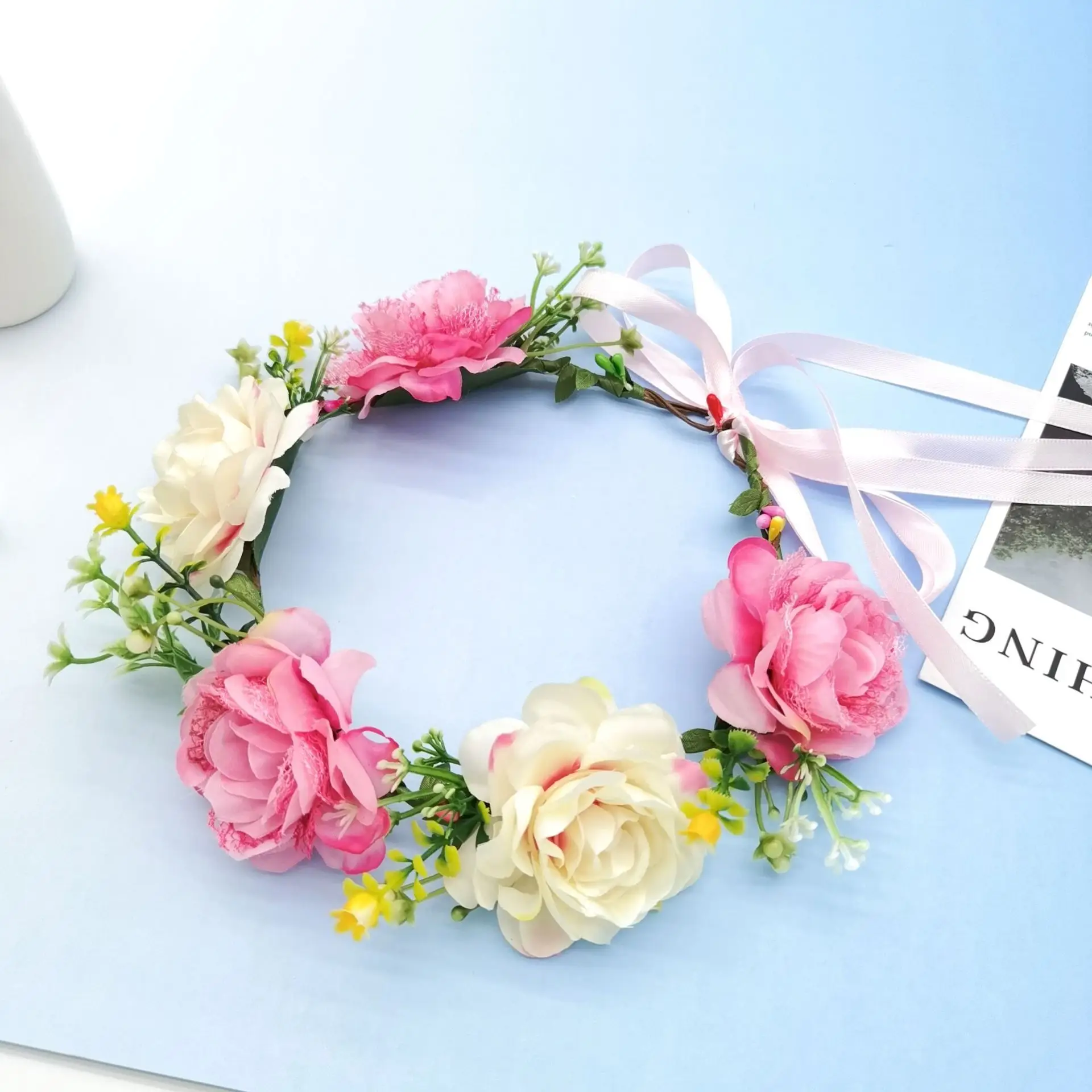 New Mori Garland Hair Band with Peony Flowers Adjustable Size - Image 3