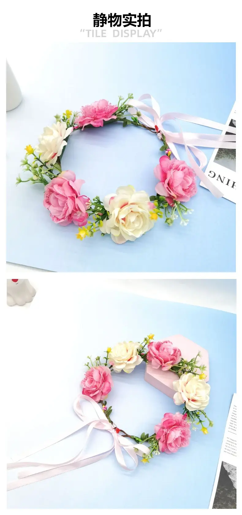 New Mori Garland Hair Band with Peony Flowers Adjustable Size — feature 2